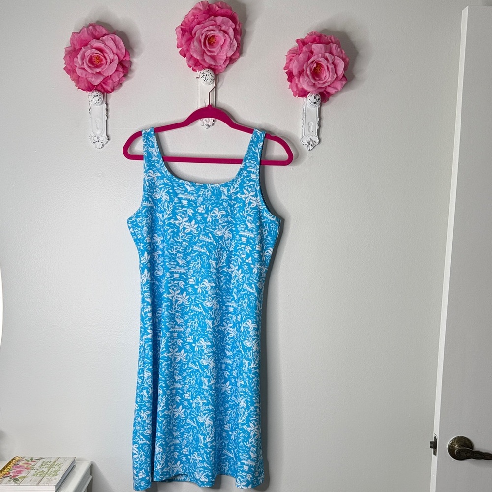 NWOT Columbia Sportswear Women's PFG Freezer Dress, Blue & White, Size Large.